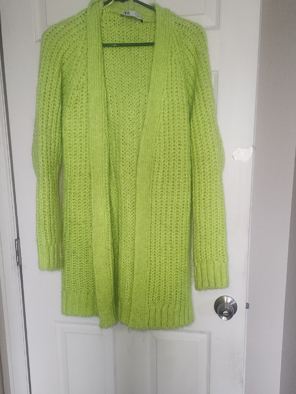 Zara Bright Lime Open-Front Knit Cardigan